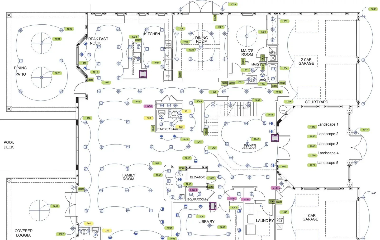 A detailed lighting plan drawing by AV Connect for an Austin, TX home
