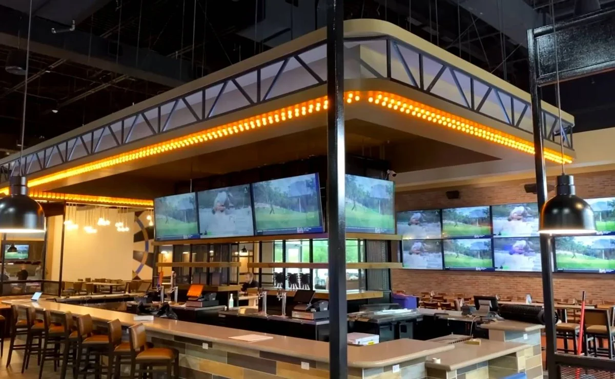 Multi-display sports bar wall, Central Texas